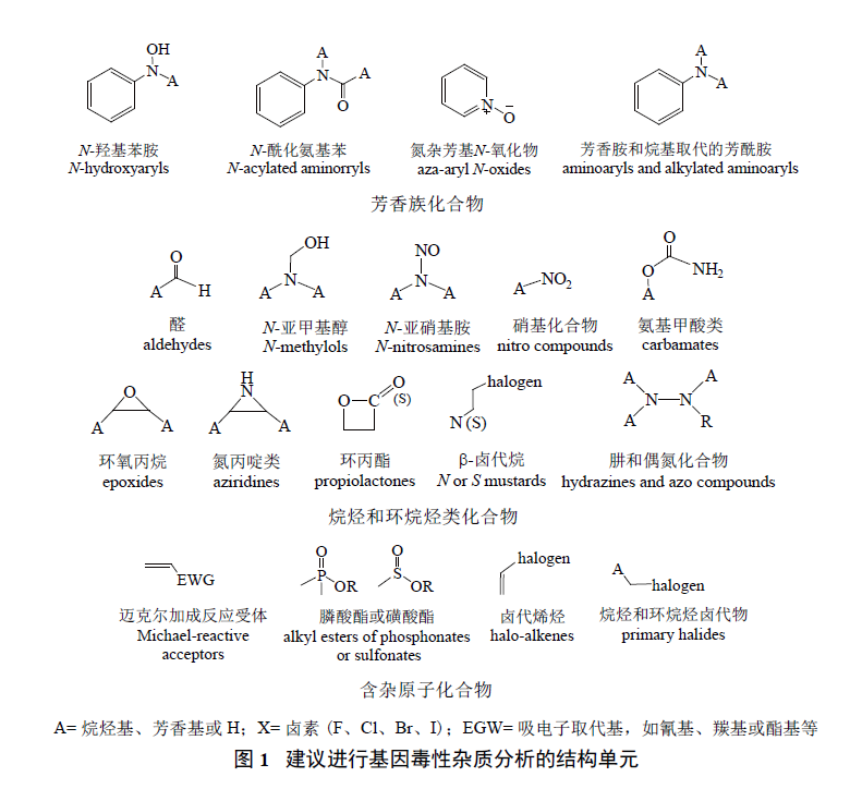 建议进行基因毒性杂质分析的结构单元