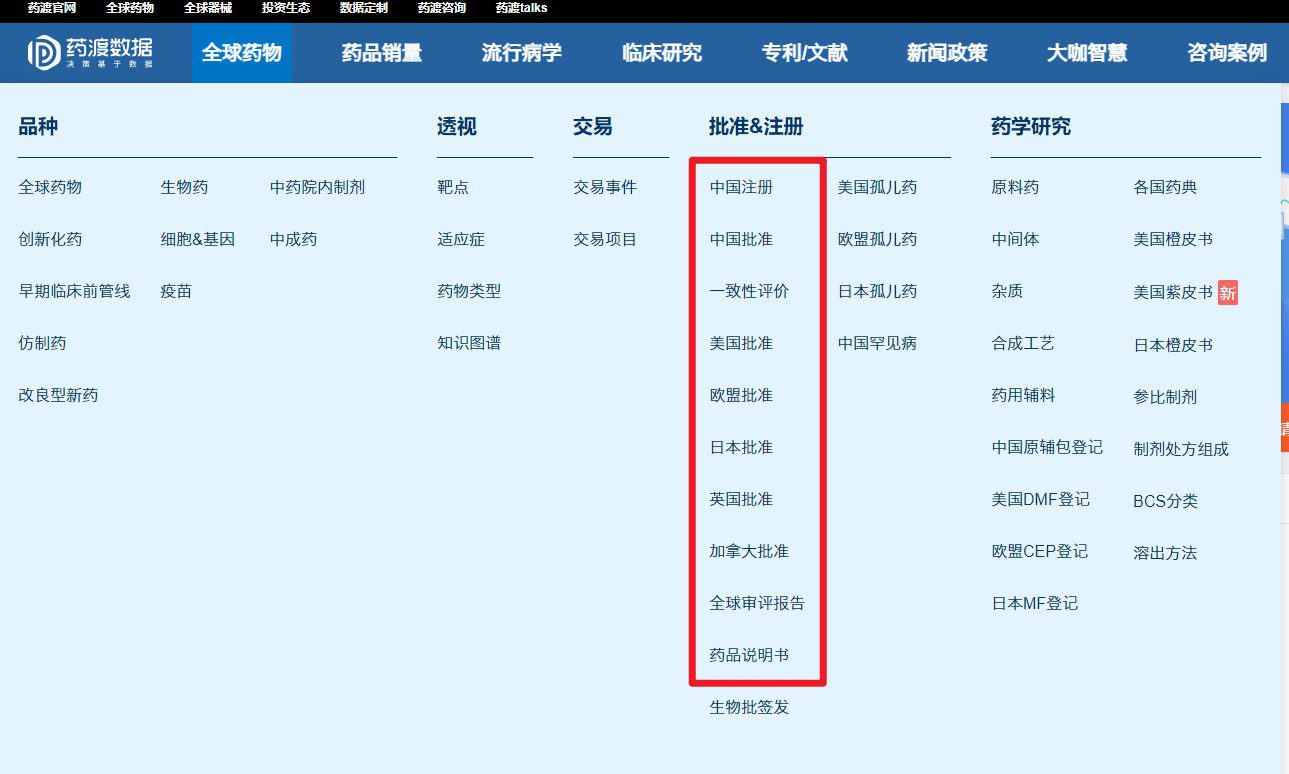 药渡数据-全球批准