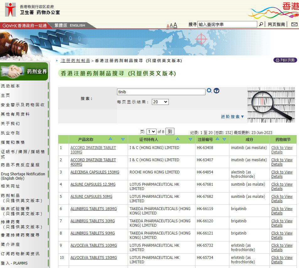 中国香港药品批准
