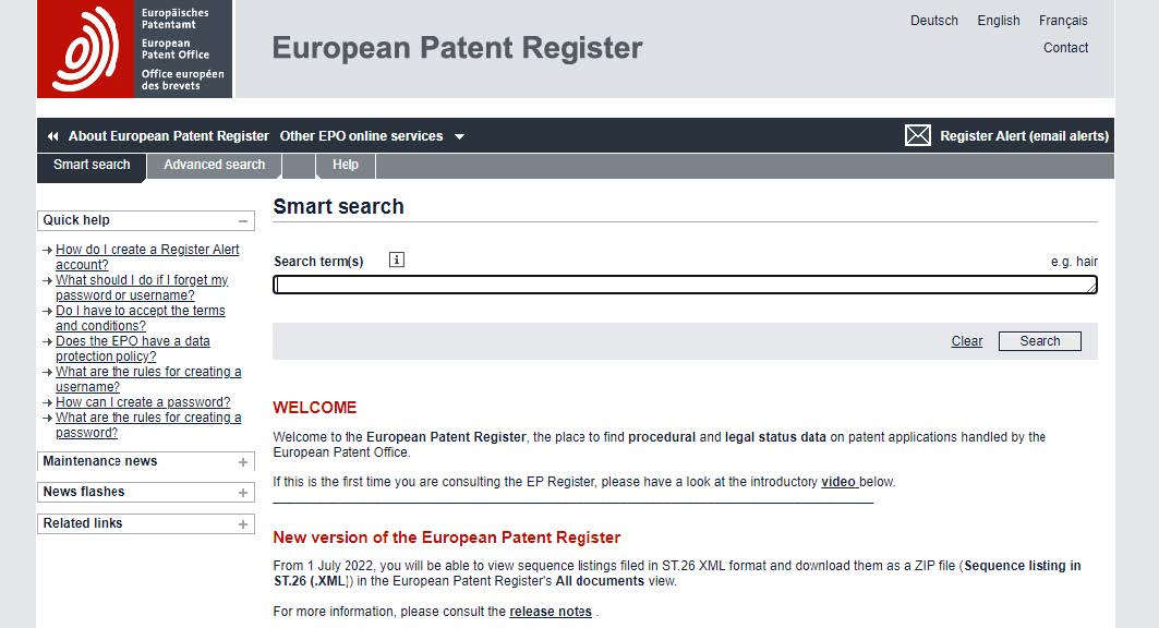 欧洲专利局专利信息资源及使用介绍(三)European Patent Register 数据库